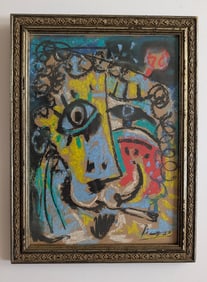PICASSO Vintage Abstract Portrait Pastel Drawing (Original Frame)