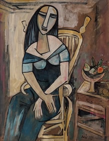 Original Hand Painted Art Modernist Figural Woman - Signed 1945