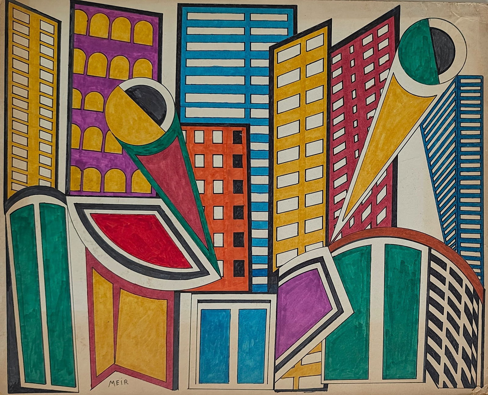 MEIR Original Vorticist Vintage Painting on Card 20th C. (1 of 5)