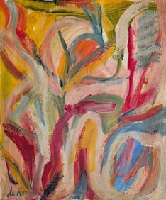 de KOONING (?) Oil Abstract Expressionism on Canvas/Wood Board, 20th C.