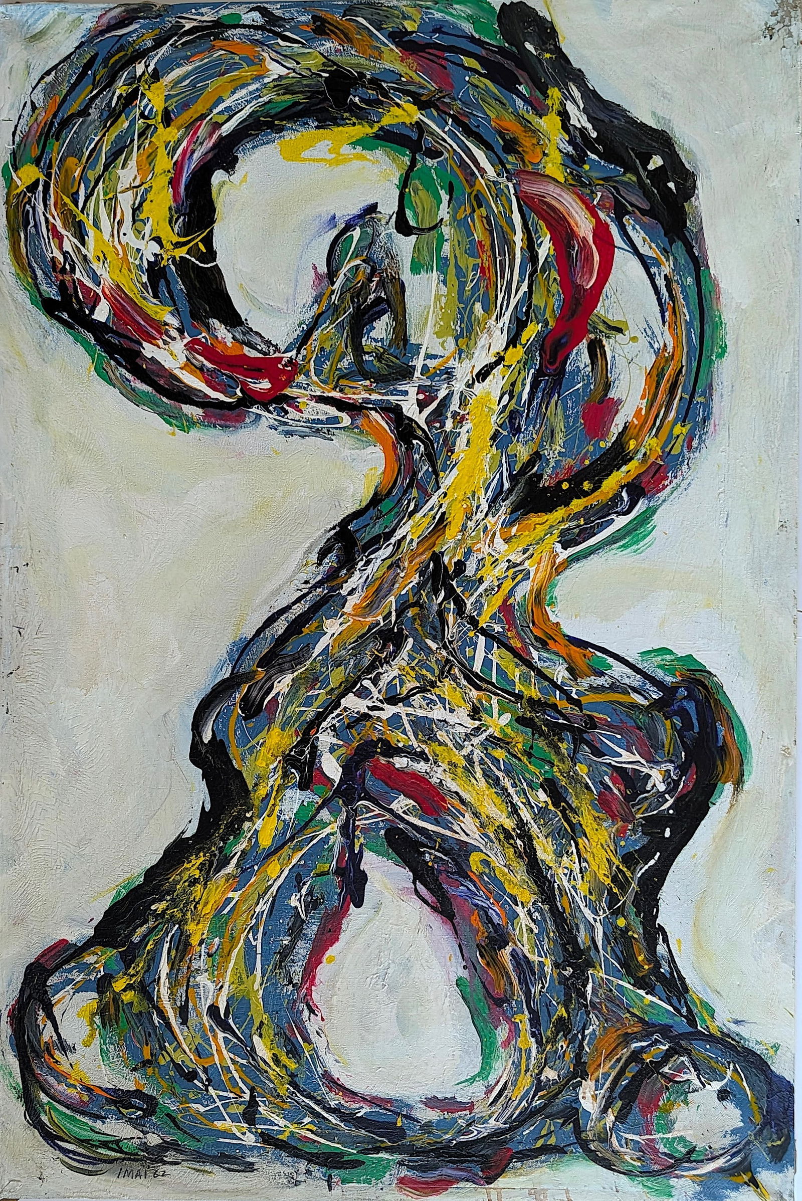 IMAI 1962 Oil on canvas Abstract Expressionism: ABOUT PROVENANCE AND ATTRIBUTION: This item originates from the estate of a prominent Miami-based dealer and collector active throughout the 20th century. It comprises a wide variety of artworks and e