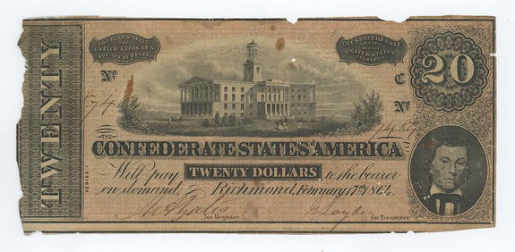 $20 Confederate States of America (CSA) banknote from the 1864 Series