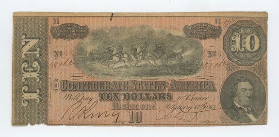 $10 Confederate States of America note issued on February 17, 1864
