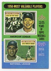 1975 TOPPS BASEBALL CARD #194 1956 - MOST VALUABLE PLAYERS MANTLE/DON NEWCOMBE
