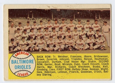 1958 Topps Alphabetical Listining Baltimore Orioles #408