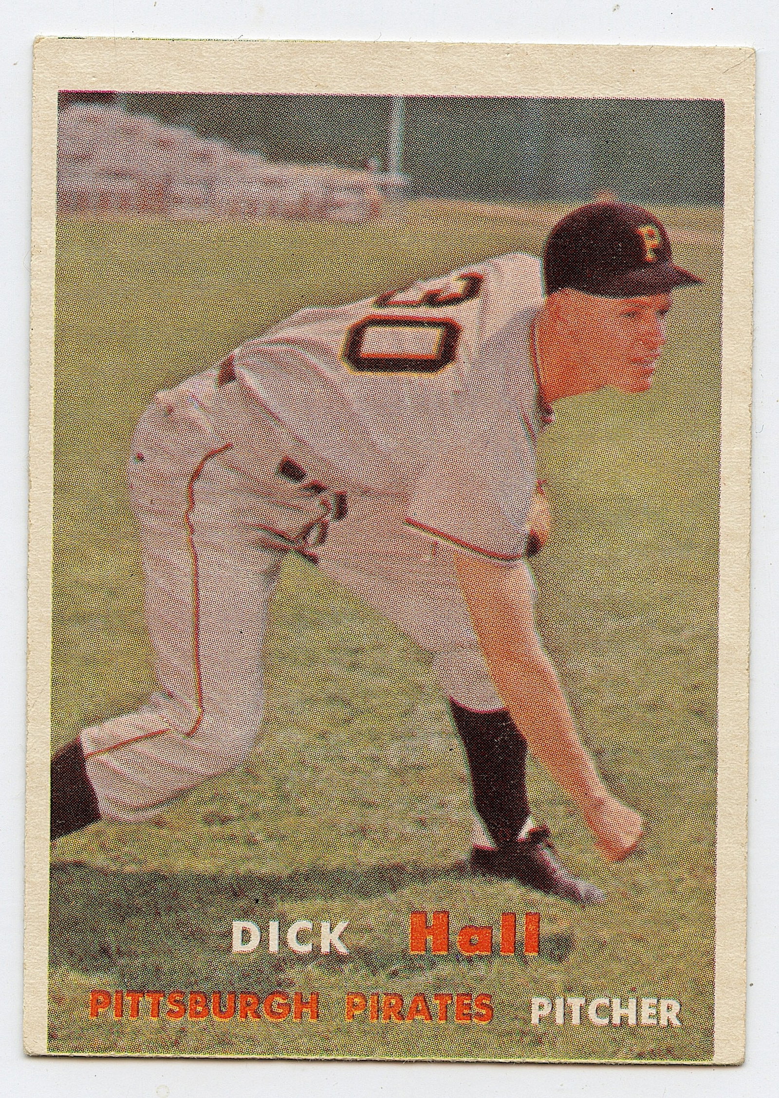 1957 Topps Baseball Card #308 Dick Hall - Pittsburgh Pirates (1 of 2)