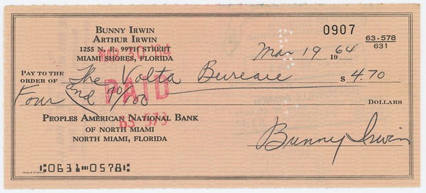Scarce BUNNY YEAGER Vintage 1964 Scarce Hand Signed Bank Check