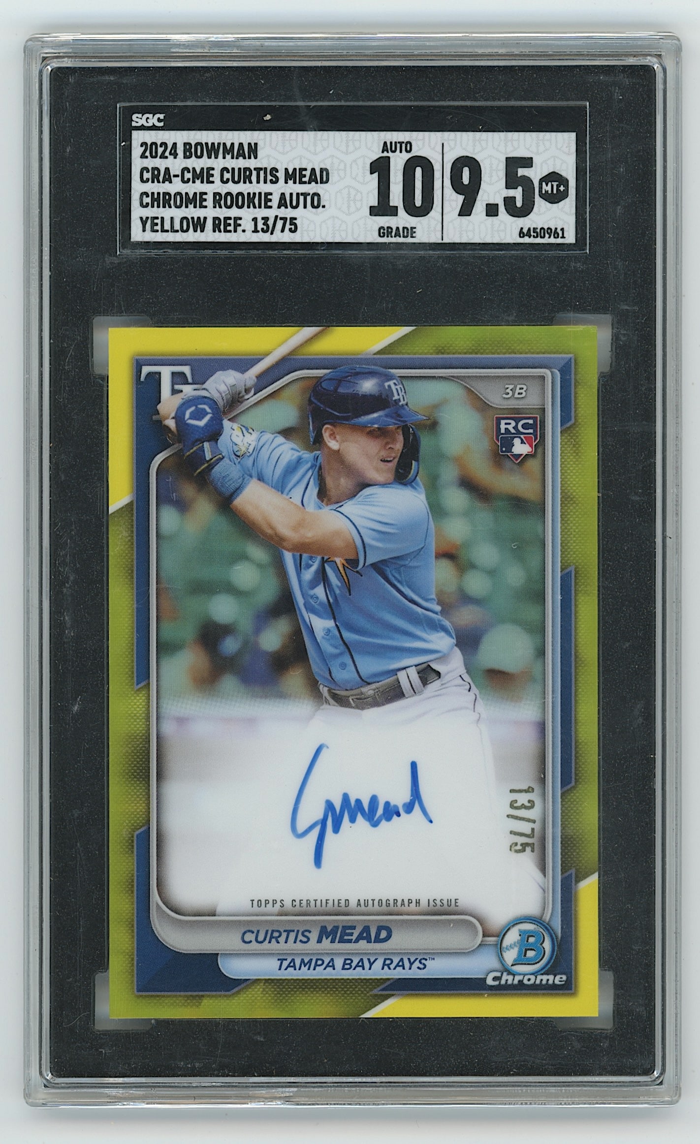 2024 Bowman Chrome Curtis Mead True Yellow Refractor Auto #13/75 (1 of 2)