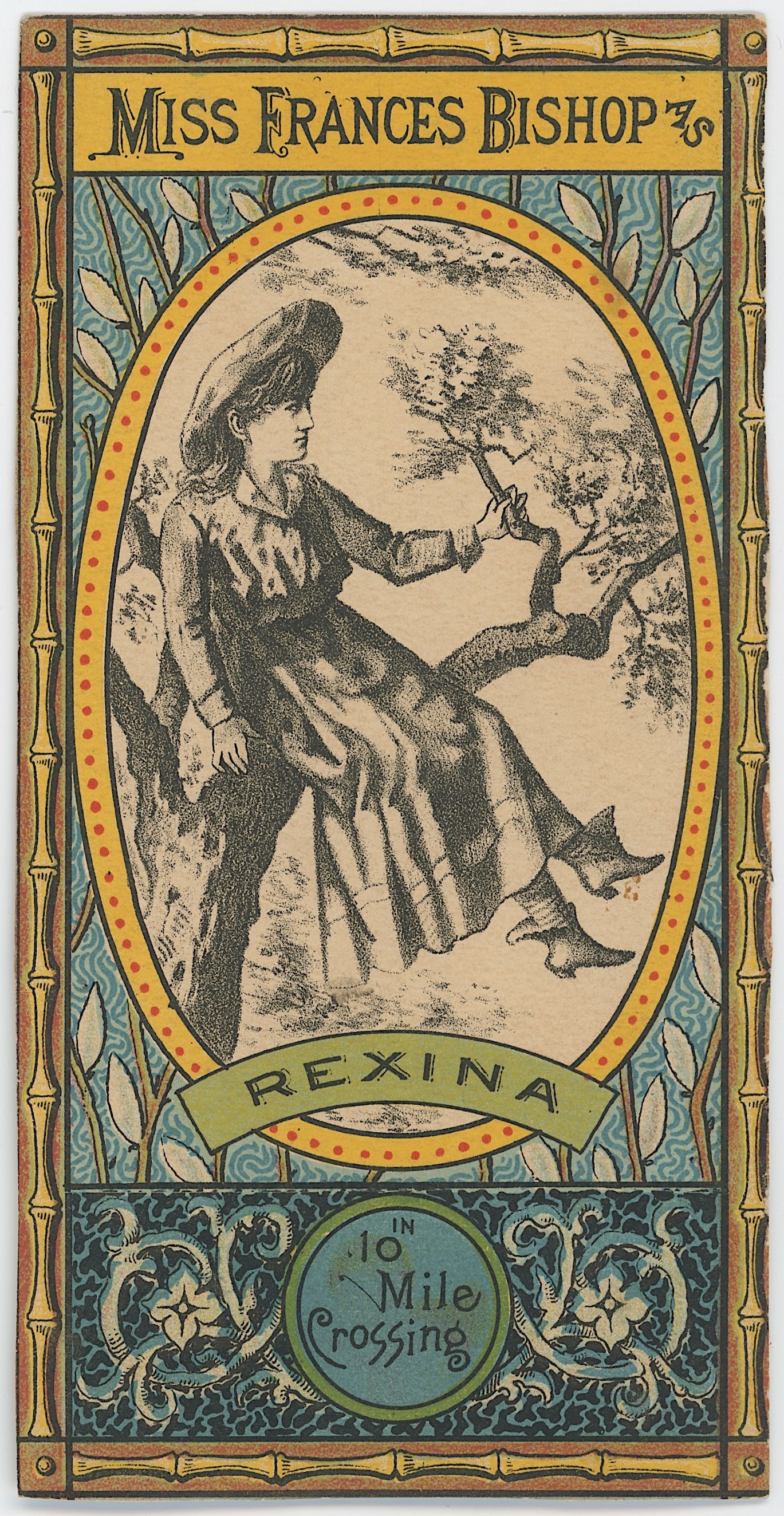 Scarce 19th C. Trade Card REXINA in 10 Mile Crossing: This lot is coming from the estate of a collector in West Palm Beach. The dimensions are Approx. 6.5" x 3.25". We have included quality images to show it's actual condition. This lot is located in Boc