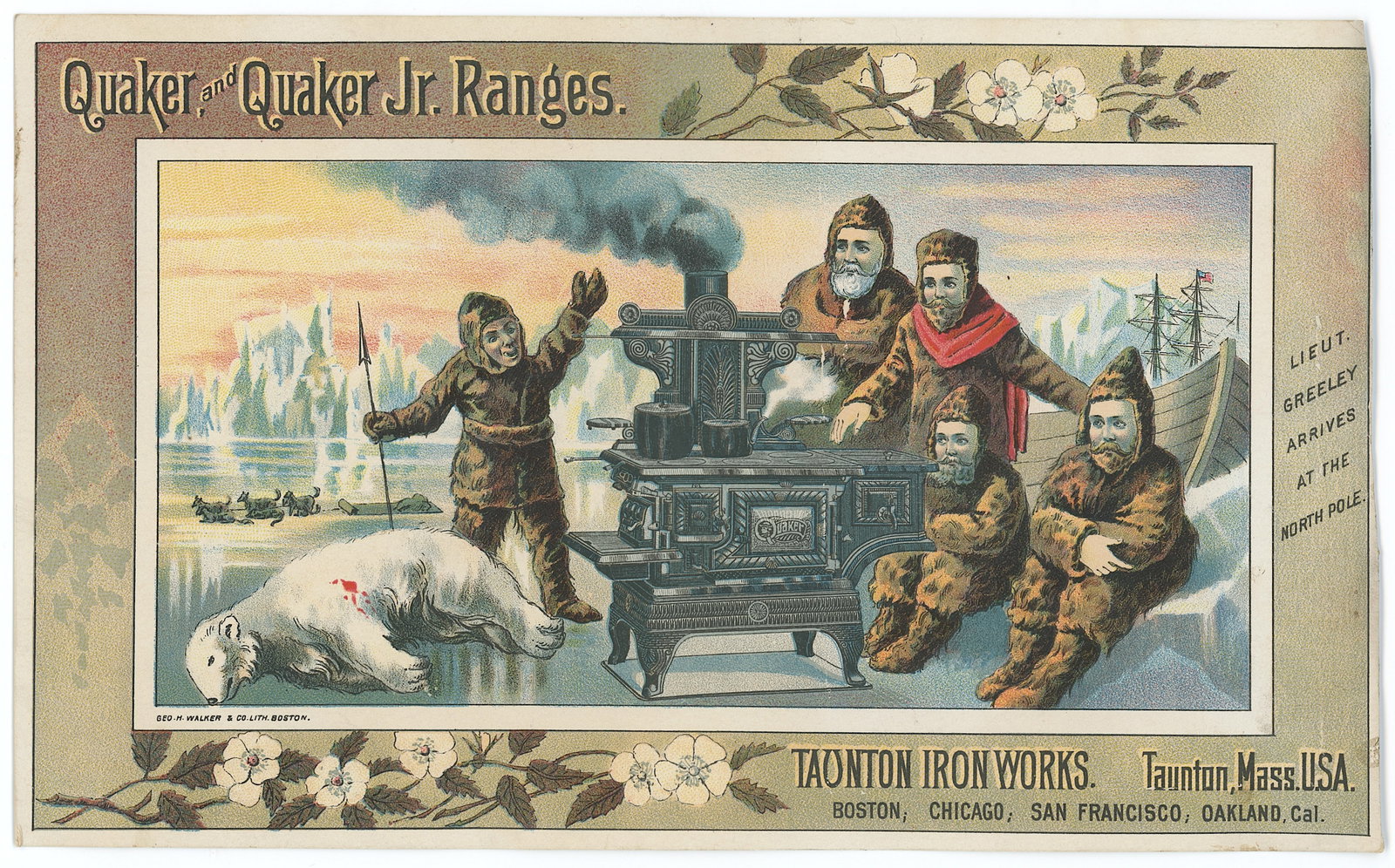 1890s Small Sign / Trade Card Lt Greeley at North Pole Shaker Ranges: This lot is coming from the estate of a collector in West Palm Beach. The dimensions are Approx. 6" x 10". We have included quality images to show it's actual condition. This lot is located in Boca Ra