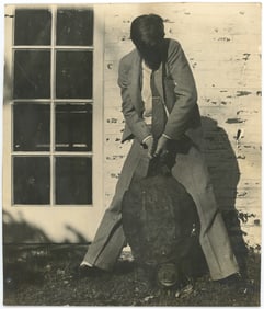 Vintage Original Photo Man Posing with Large Sea Tortoise