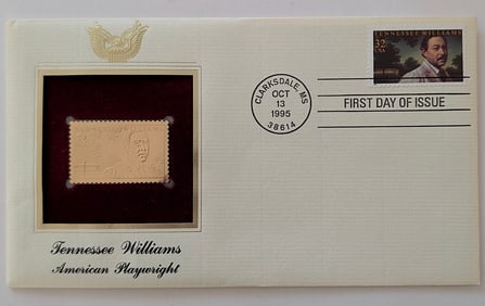 1995 First Day of Issue Tennessee Williams American Playwright Gold Plated Stamp