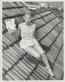 Vintage Photograph Pin-Up Model on Roof Advertising