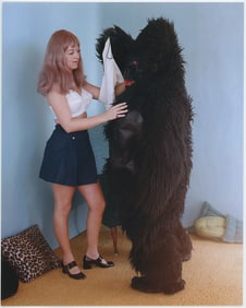 Original Vintage Photograph WOMAN with Person Gorilla Costume