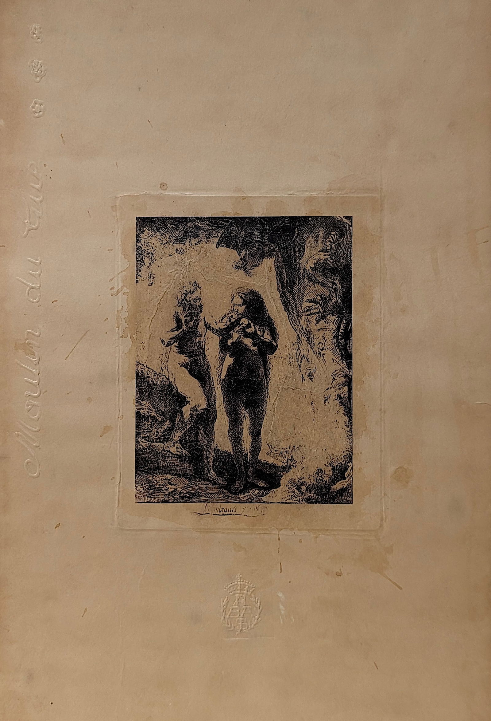 Adam and Eve by Dutch by Rembrandt van Rijn Collectors Halftone Screen: Title: Adam and Eve by Dutch artist Rembrandt van Rijn. Created in 1638. Provenance: from the heirs of a private collector in South America who acquired the work from galleries in Spain during the sec