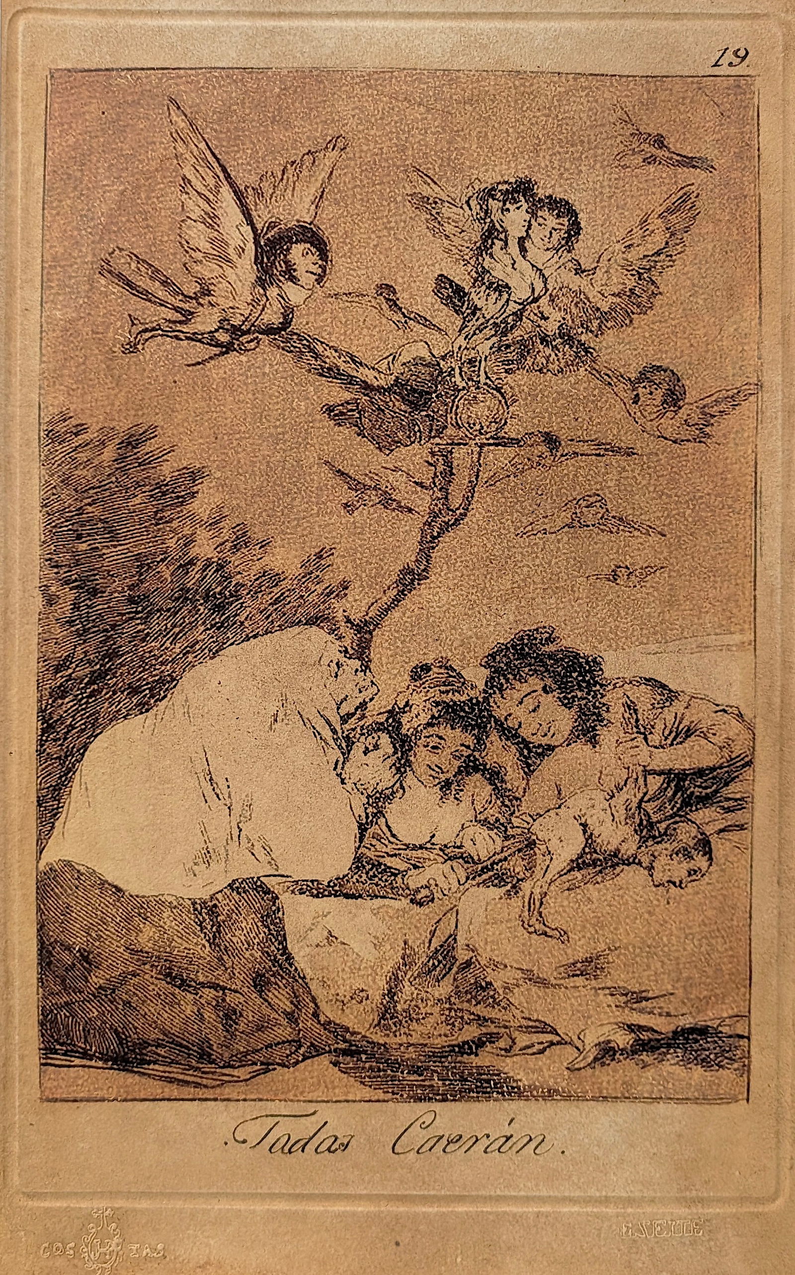 Plate 19 Titled "Todas Caerán" By Francisco Goya Serie Los Caprichos: Plate 19 Titled "Todas Caerán" By Francisco Goya Serie Los Caprichos created in 1799. Provenance: from the heirs of a private collector in South America who acquired the work from galleries in Spain