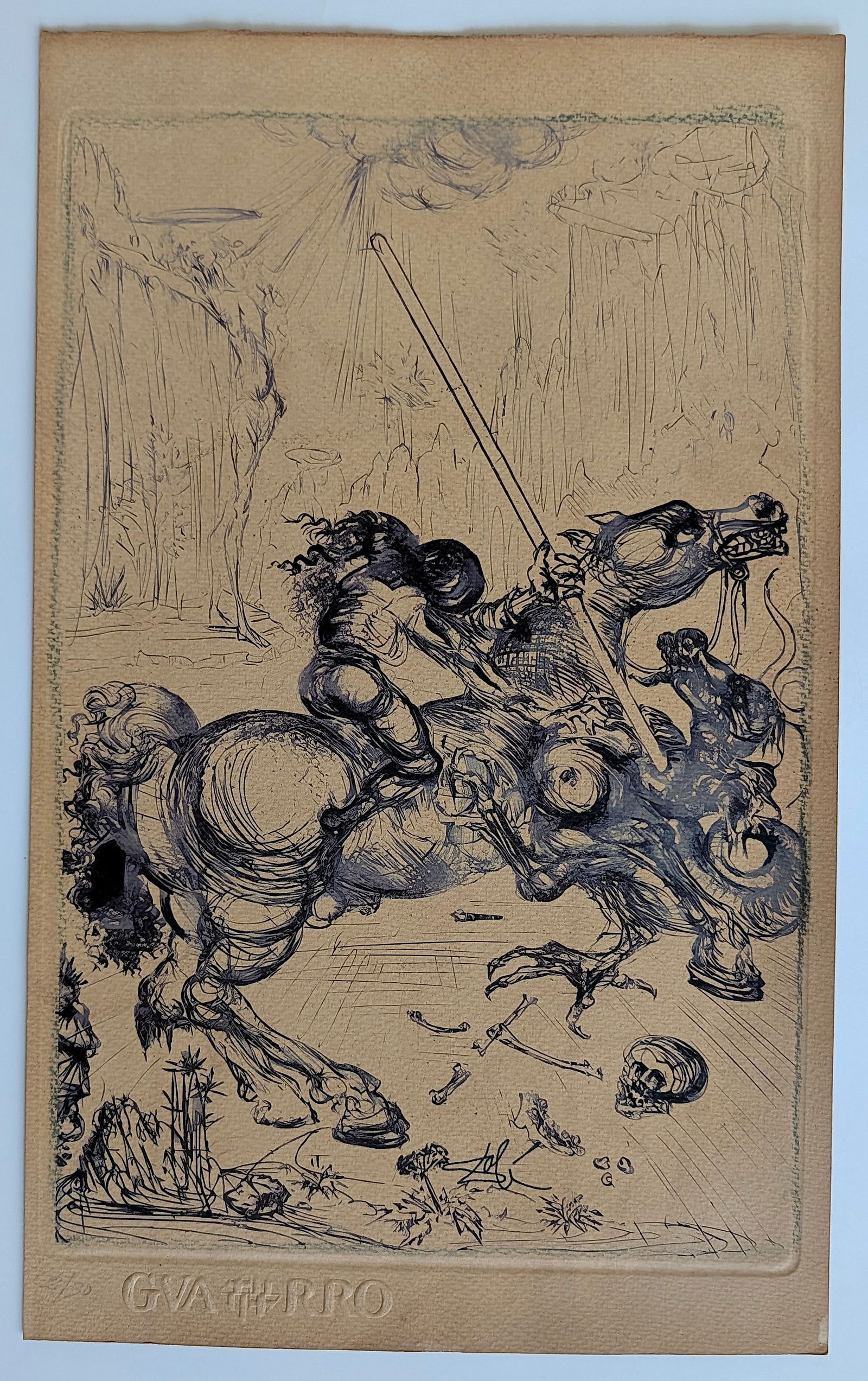 St. George and the Dragon by SALVADOR DALI Limited Ed. 2/30 Enhanced Lithograph: Title: St. George and the Dragon by Salvador Dalí created in 1947. Provenance: from the heirs of a private collector in South America who acquired the work from galleries in Spain during the second h