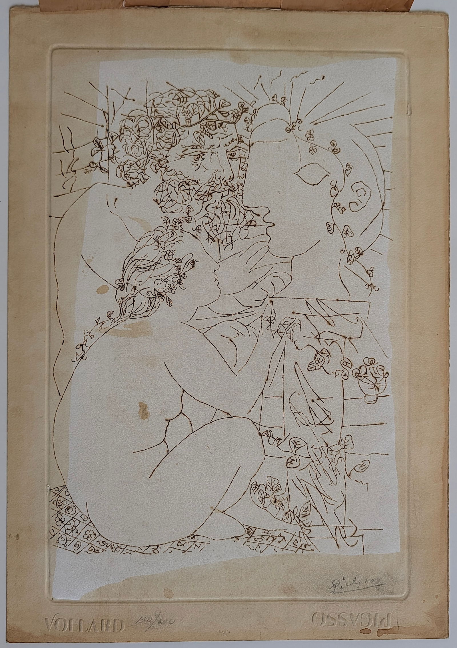 Sculptor, Crouched Model and Sculptured Head PICASSO - Post-Edition 150/200: Title: Sculptor, Crouched Model and Sculptured Head by Pablo PICASSO, from his famous Vollard Suite. Serie Suite Vollard was produced originally bewteen 1930 and 1937. Provenance: from the heirs of a