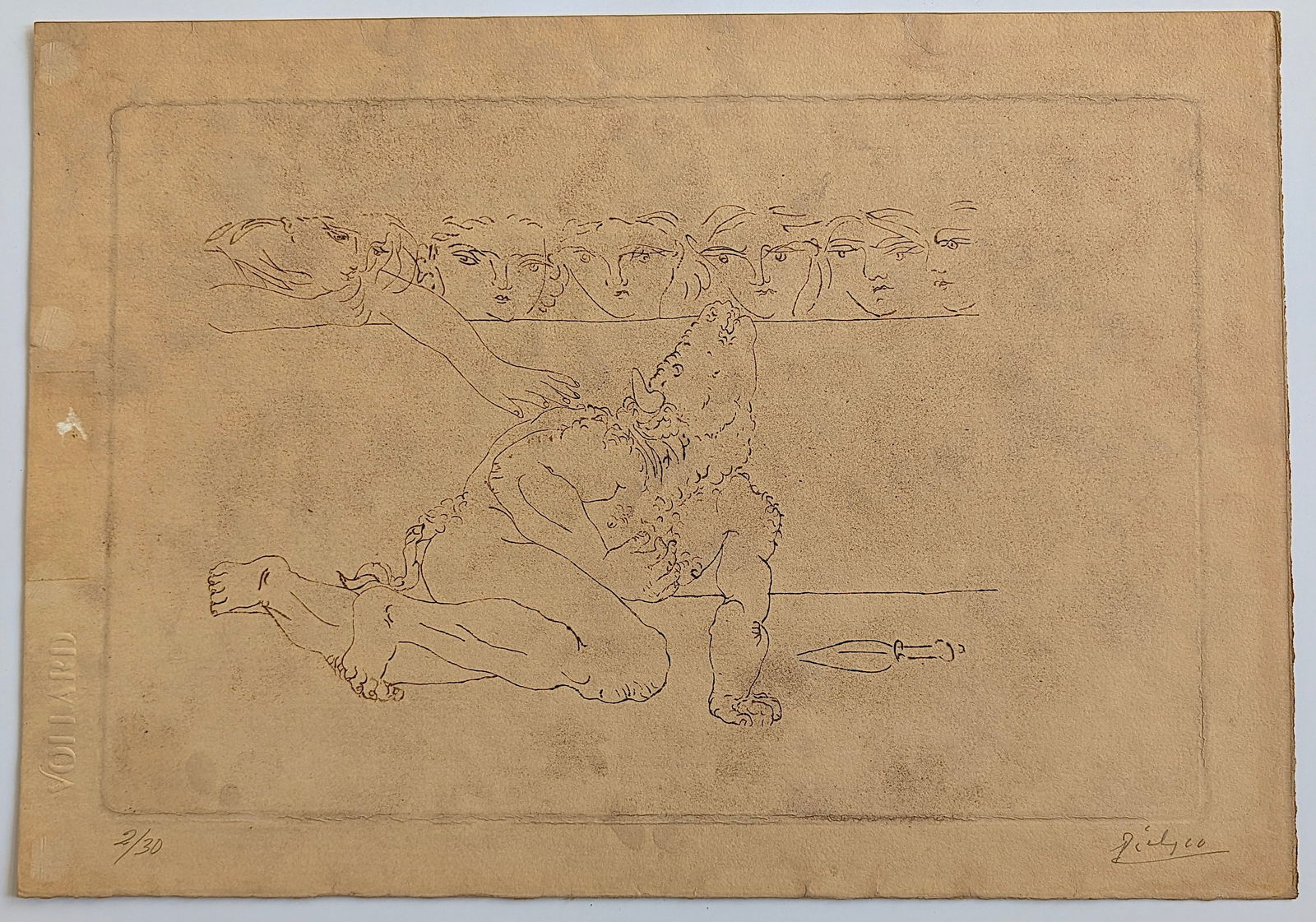 Minotaure mourant - PICASSO - Post-Edition 2/30: Title: Minotaure mourant by Pablo PICASSO, from his famous Vollard Suite. Serie Suite Vollard was produced originally bewteen 1930 and 1937. Provenance: from the heirs of a private collector in South