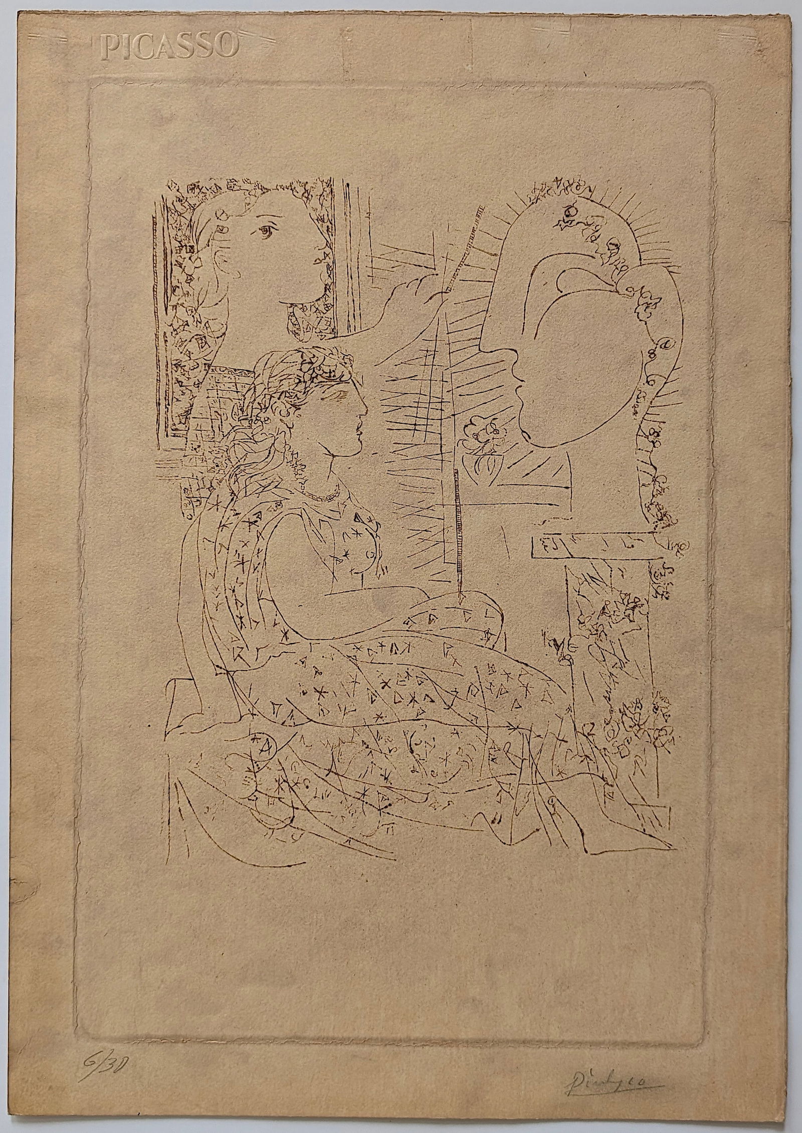 Deux Modèles Vêtus - PICASSO - Post-Edition 6/30: Title: Deux Modèles Vêtus by Pablo PICASSO, from his famous Vollard Suite. Serie Suite Vollard was produced originally bewteen 1930 and 1937. Provenance: from the heirs of a private collector in Sou