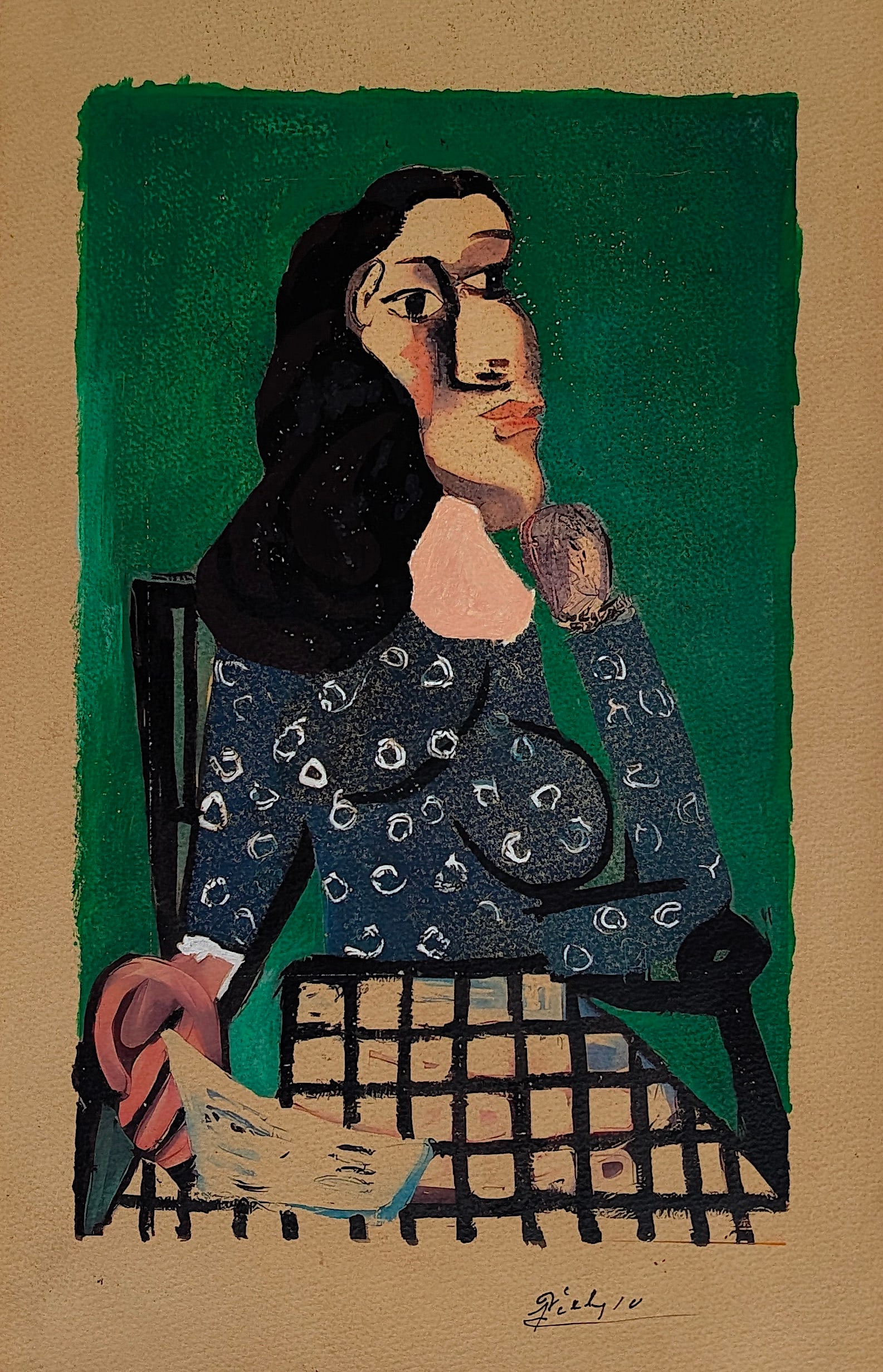 PICASSO - Femme au corsage blue- Vintage Hand Enhanced Lithograph: PABLO PICASSO - Femme au corsage blue, 1941. Provenance: from the heirs of a private collector in South America who acquired the work from galleries in Spain during the second half of the 20th Century