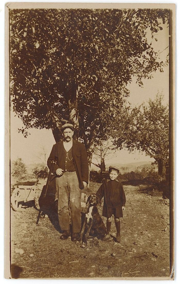Vintage Real Scarce Photo Man with Boy and Dog Hunting: The provenance is from the estate of a deceased collector in South Florida.The dimensions are Approx. 4.25" x 2.75". We have included quality images to show it's actual condition. This lot is located