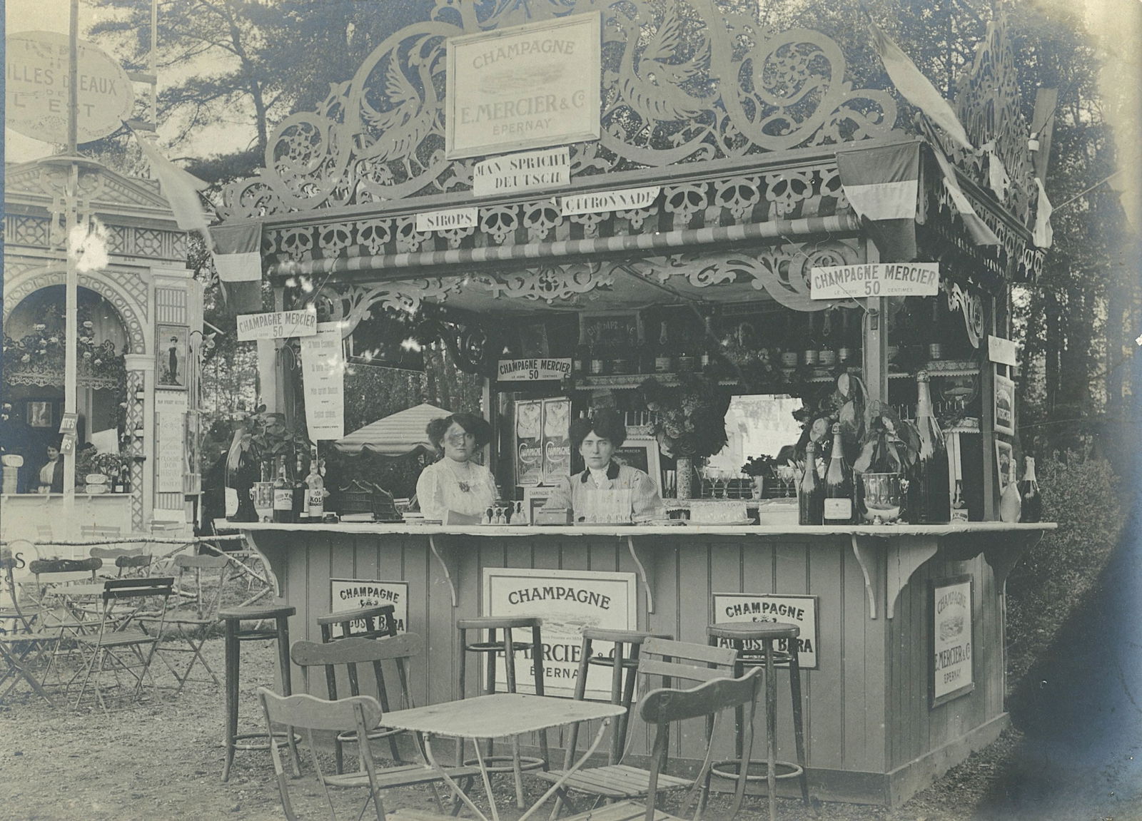 Vintage Real Photo Outdoor Champagne Bar French - House E. Mercier & Cie: The provenance is from the estate of a deceased collector in South Florida.The dimensions are Approx. 2.5" x 3.5". We have included quality images to show it's actual condition. This lot is located in