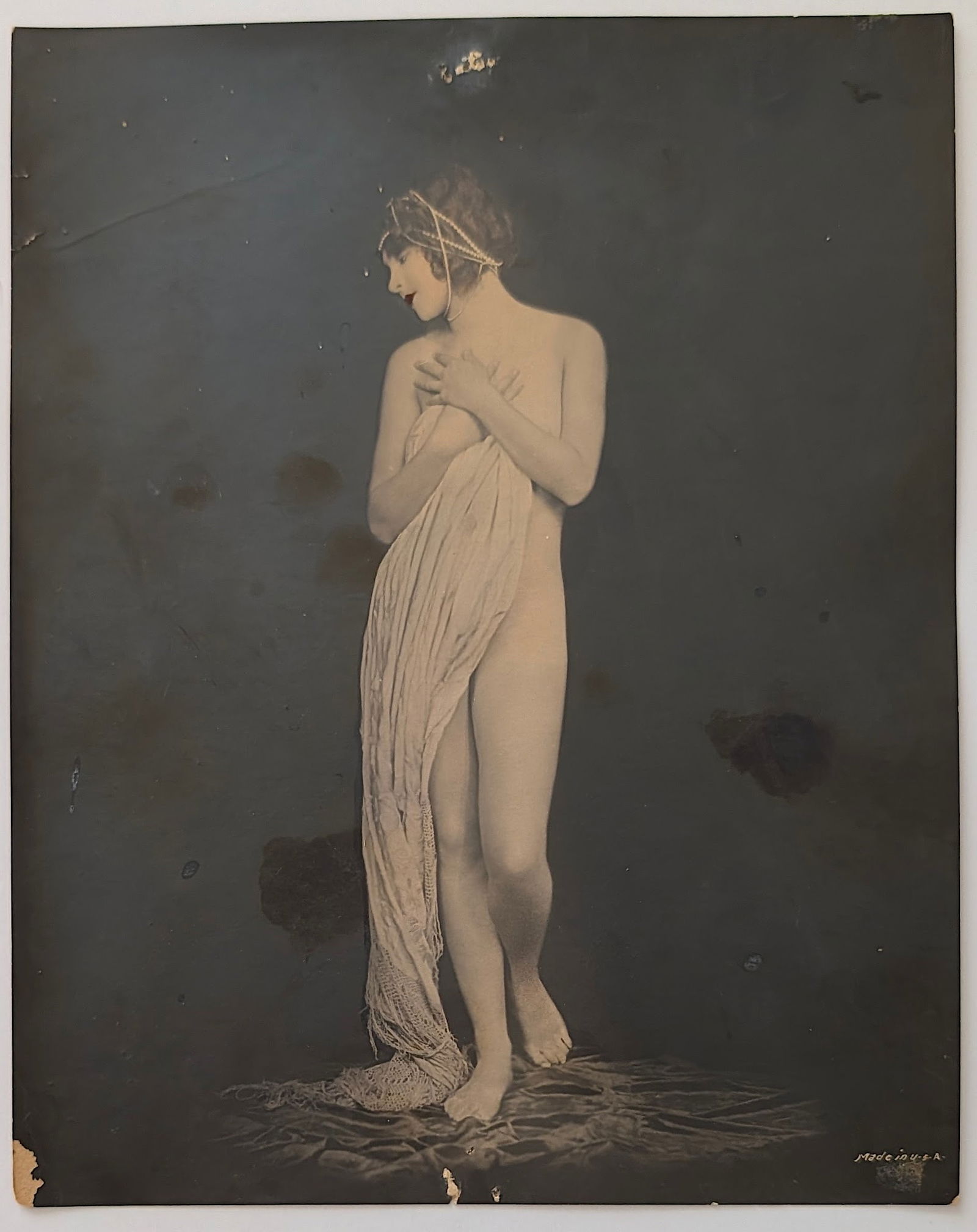 Vintage Early Pin-Up Colored Photograph Made in U.S.A.: This lot is coming from the estate of a collector in RI. We have included a quality scan to show it's actual condition.The dimensions are Approx. 9.5" x 7.5". This lot is located in Boca Raton, Fl and