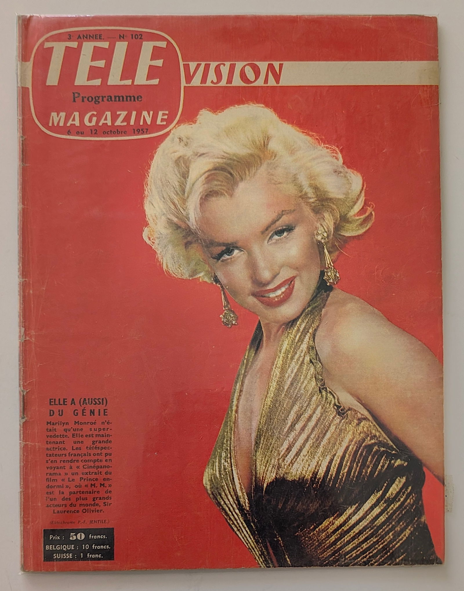French TELE VISION Magazine,Oct 6-12, 1957, featuring Marilyn Monroe (1 of 1)