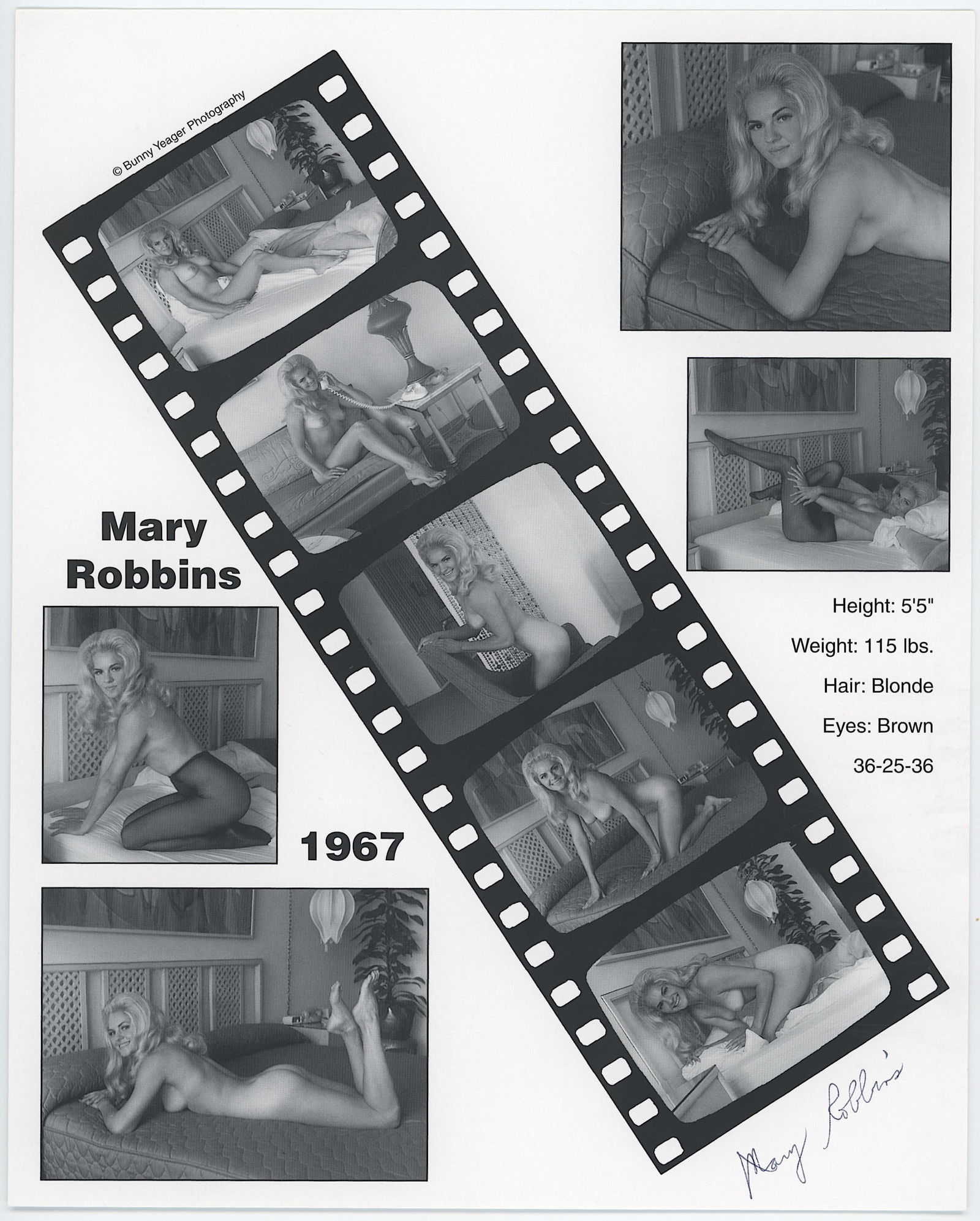 BUNNY YEAGER Vintage Pin Up Litho Model MARY ROBBINS Signed: This lot is consigned by a collector in RI. The provenance is from Bunny Yeager's estate/archives. Linnea Eleanor "Bunny" Yeager (March 13, 1929 - May 24, 2014) was an American photographer and pin-up