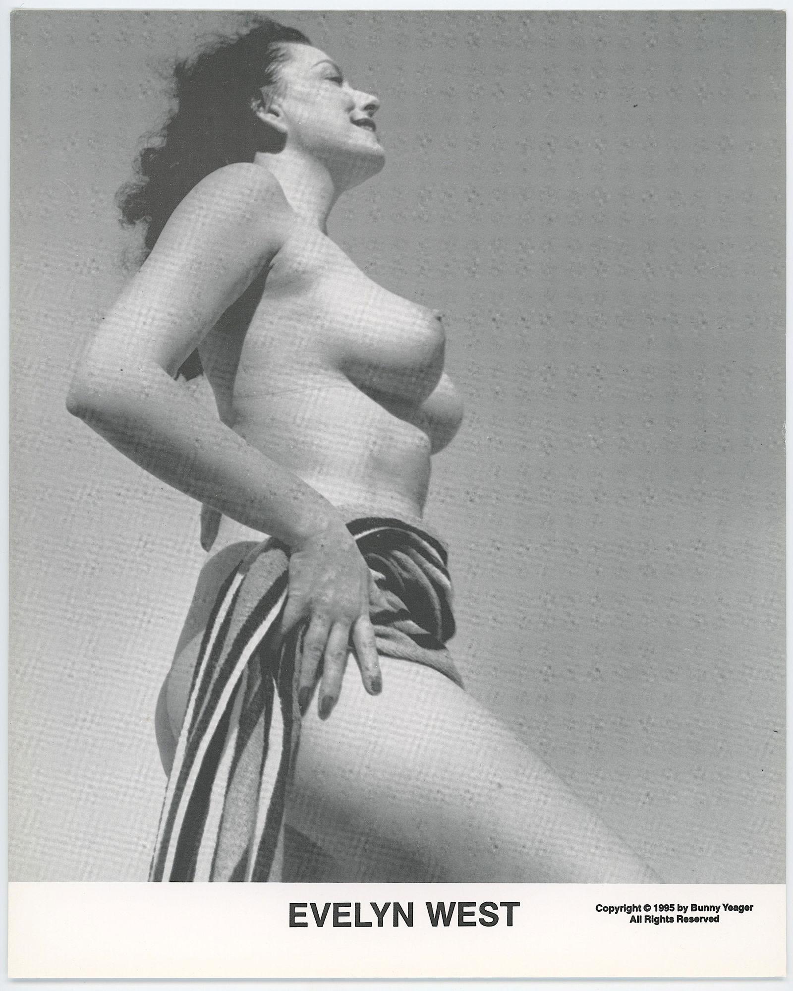 BUNNY YEAGER Vintage Pin Up Litho Model EVELYN WEST: This lot is consigned by a collector in RI. The provenance is from Bunny Yeager's estate/archives. Linnea Eleanor "Bunny" Yeager (March 13, 1929 - May 24, 2014) was an American photographer and pin-up