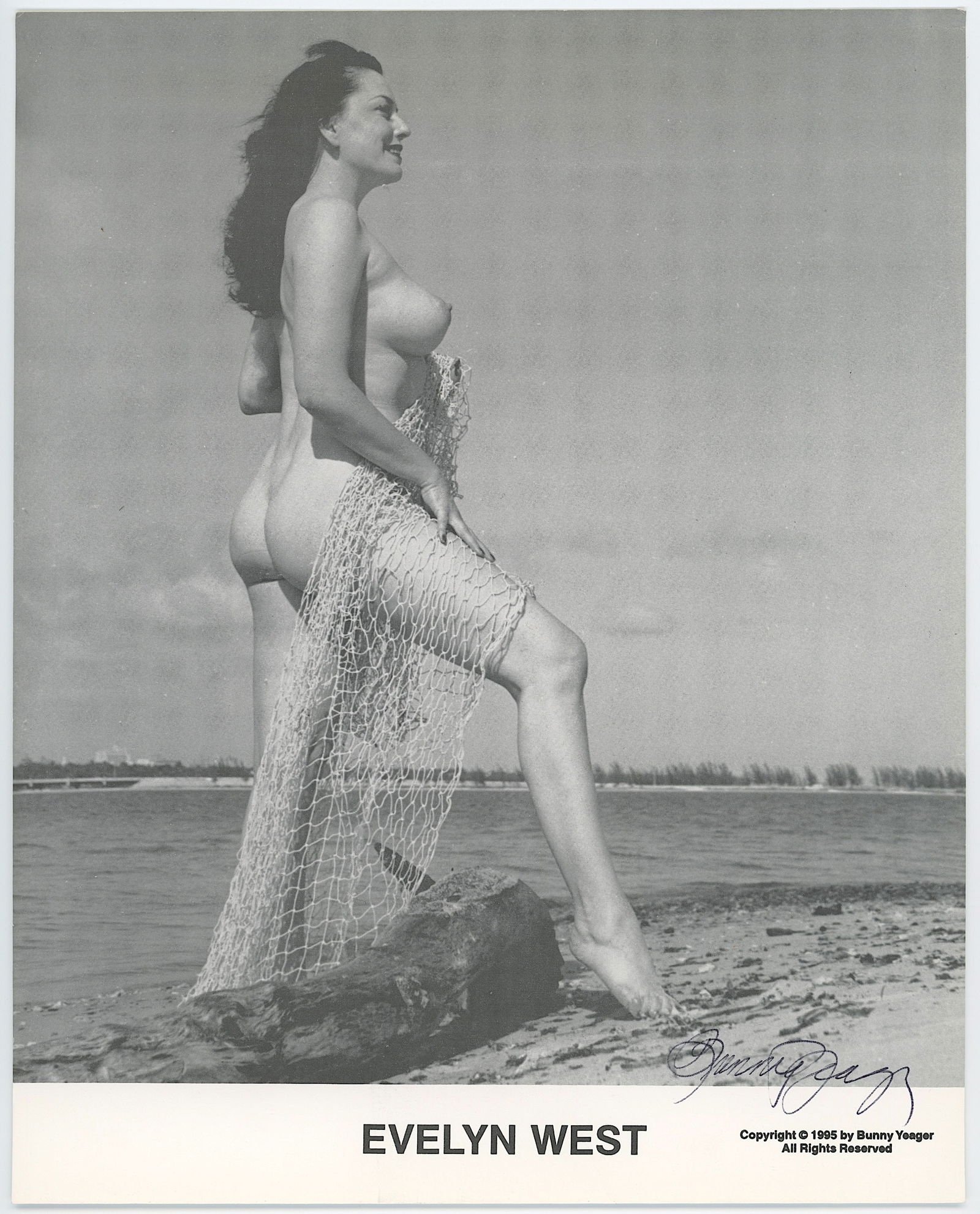 BUNNY YEAGER Vintage Pin Up Litho Model EVELYN WEST - SIGNED: This lot is consigned by a collector in RI. The provenance is from Bunny Yeager's estate/archives. Linnea Eleanor "Bunny" Yeager (March 13, 1929 - May 24, 2014) was an American photographer and pin-up