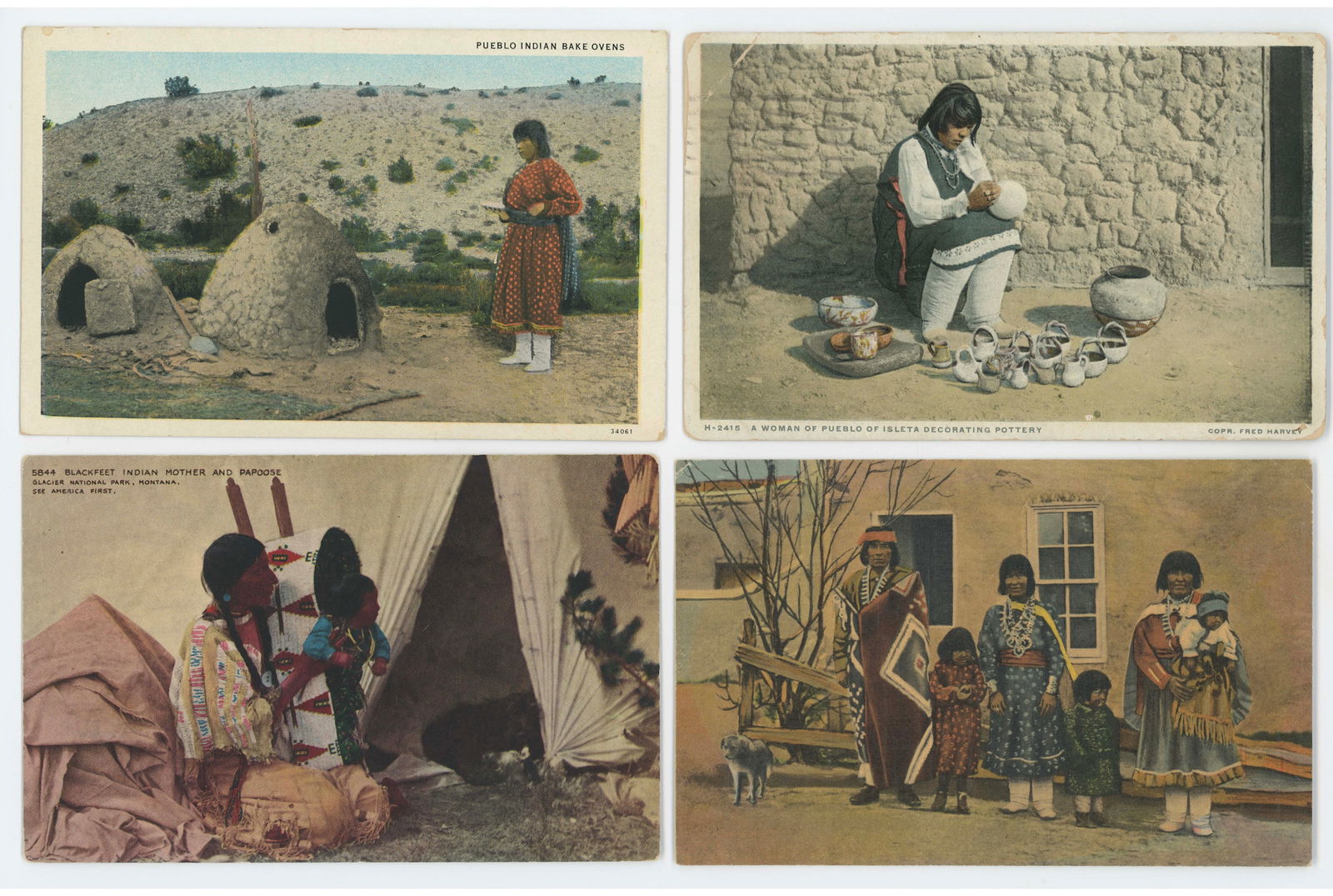 Vintage Group 4 Scarce Original Postcards American Indians Natives (1 of 2)