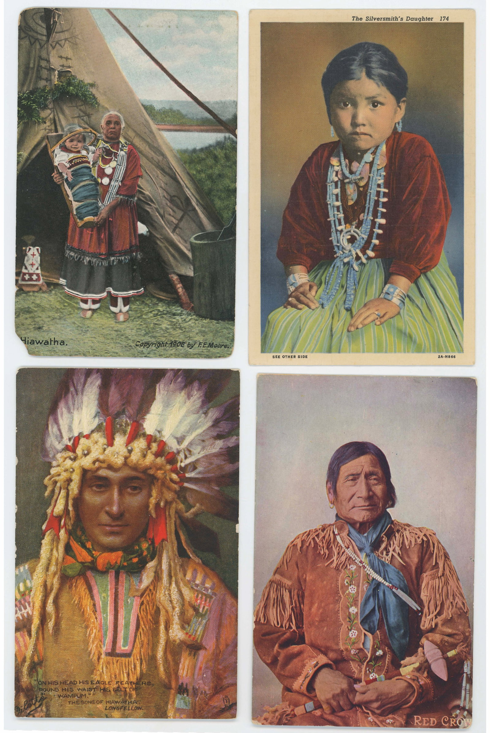 Vintage Group 4 Scarce Original Postcards American Indians Natives (1 of 2)