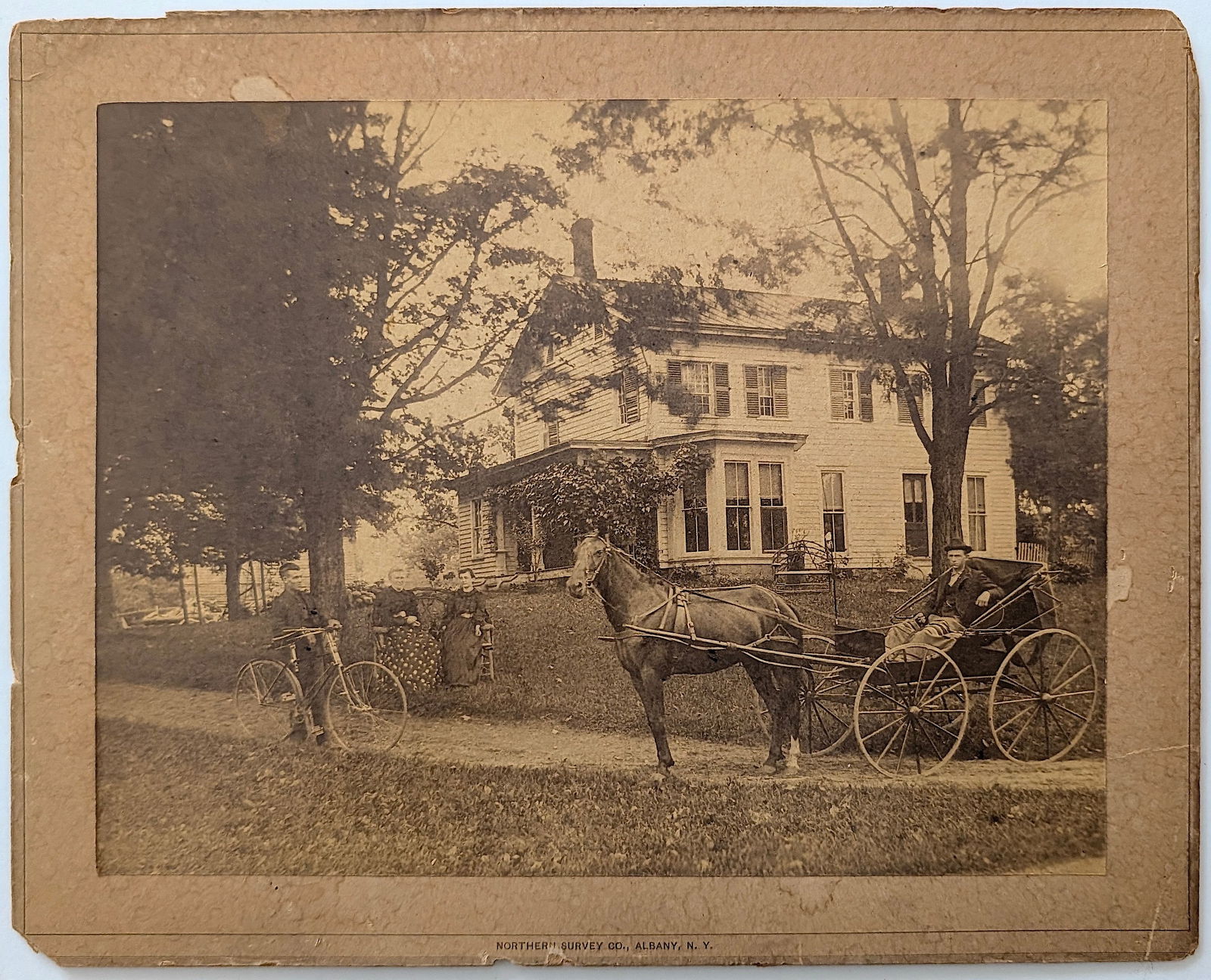 Vintage Real Photo American House Bicycle and Horse Carriage (1 of 3)
