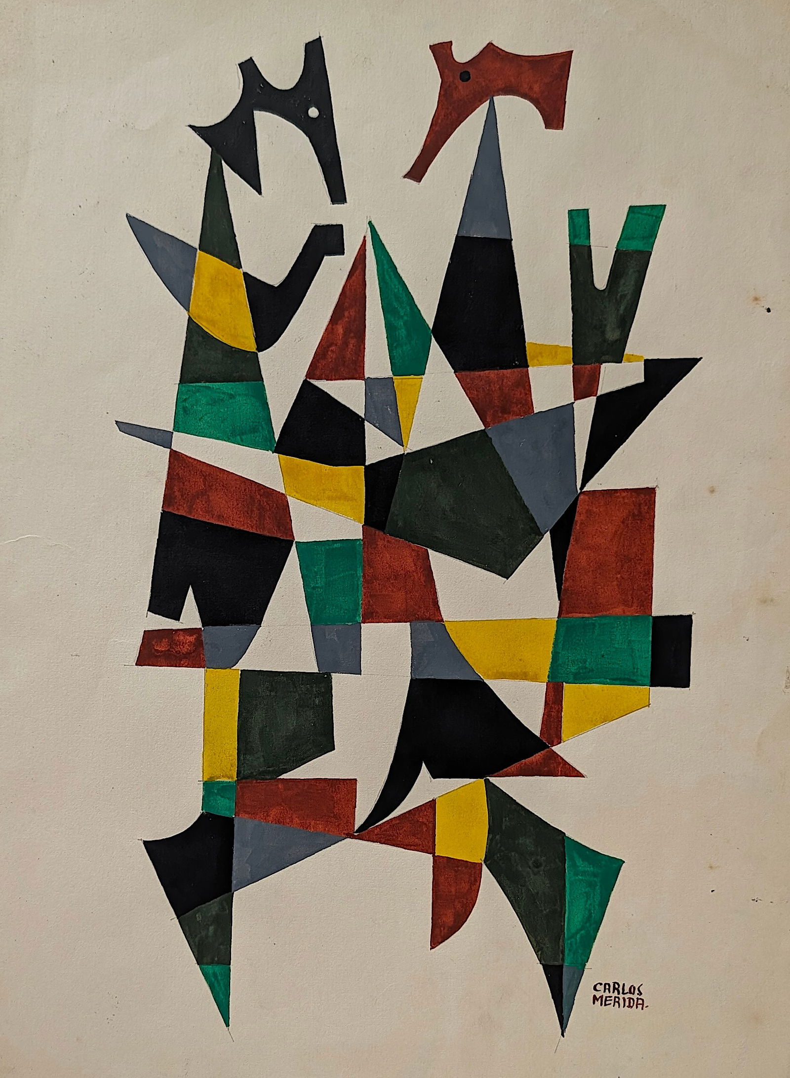 Vintage Abstract Watercolor Composition Signed CARLOS MERIDA (1 of 4)