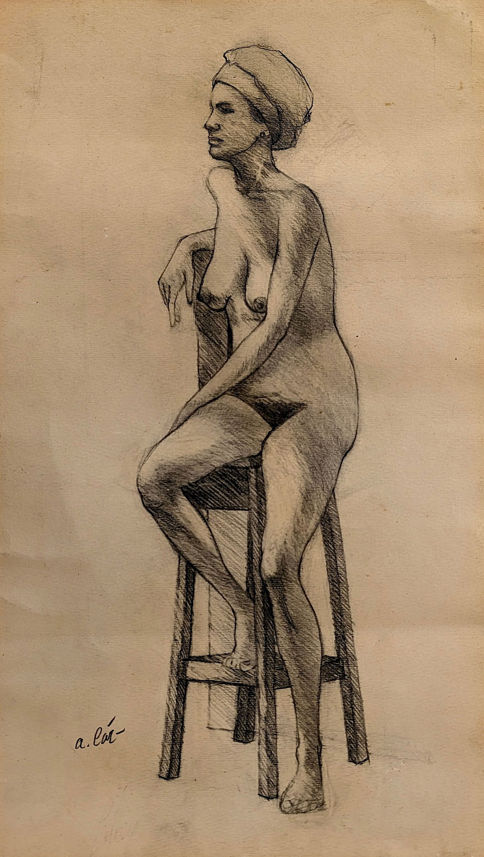 AGUSTIN CARDENAS (1927-2001) Graphite Drawing Nude Female: The provenance is from the estate of a deceased collector in South Florida.The dimensions are Approx. 20.25" x 11.5". Medium is watercolor on paper. This artwork is coming without COA. For this reason