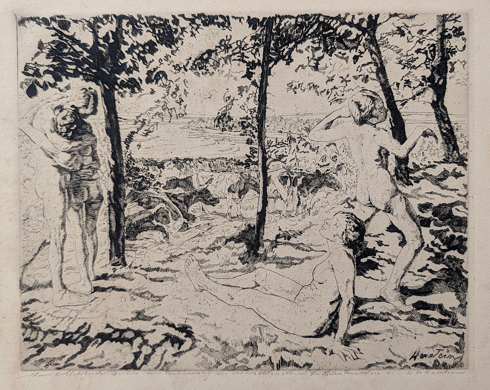 Original ADOLF EDWARD HERSTEIN (1869-1932) Allegory with Women: This lot is coming from the estate of a deceased collector in Miami. We have included a quality scan to show it's actual condition. The dimensions are Approx. 12.5" x 15.5"This lot is located in