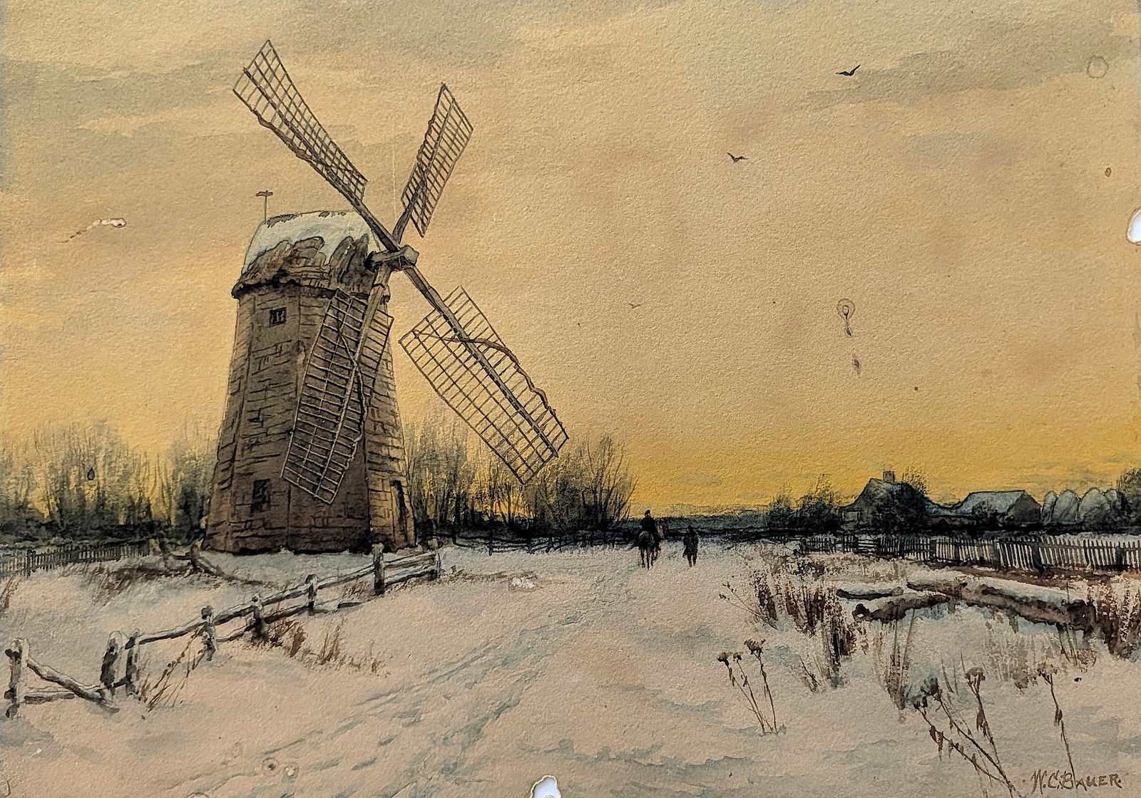 Original WILLEM CORNELIS BAUER (1862-1904) Watercolor: This beautiful art watercolor painting is coming from the estate of a deceased collector in Miami. We have included a quality scan to show it's actual condition. The dimensions are Approx. 11" x 15".