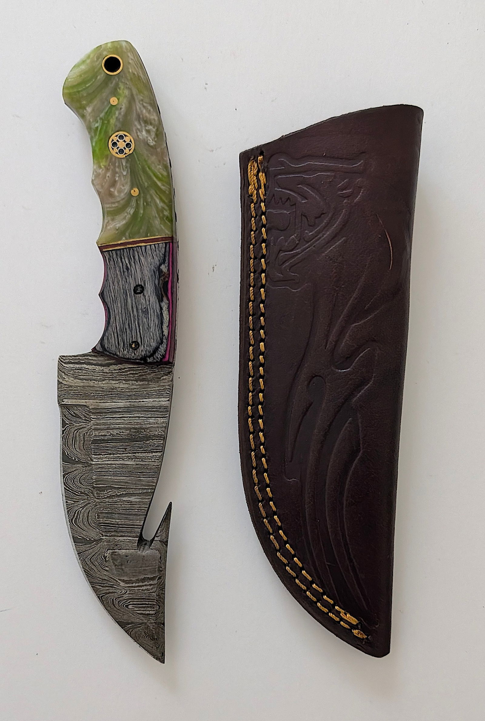 Handcrafted Heirloom Damascus Steel Knife with Leather Sheath OPP! (1 of 2)