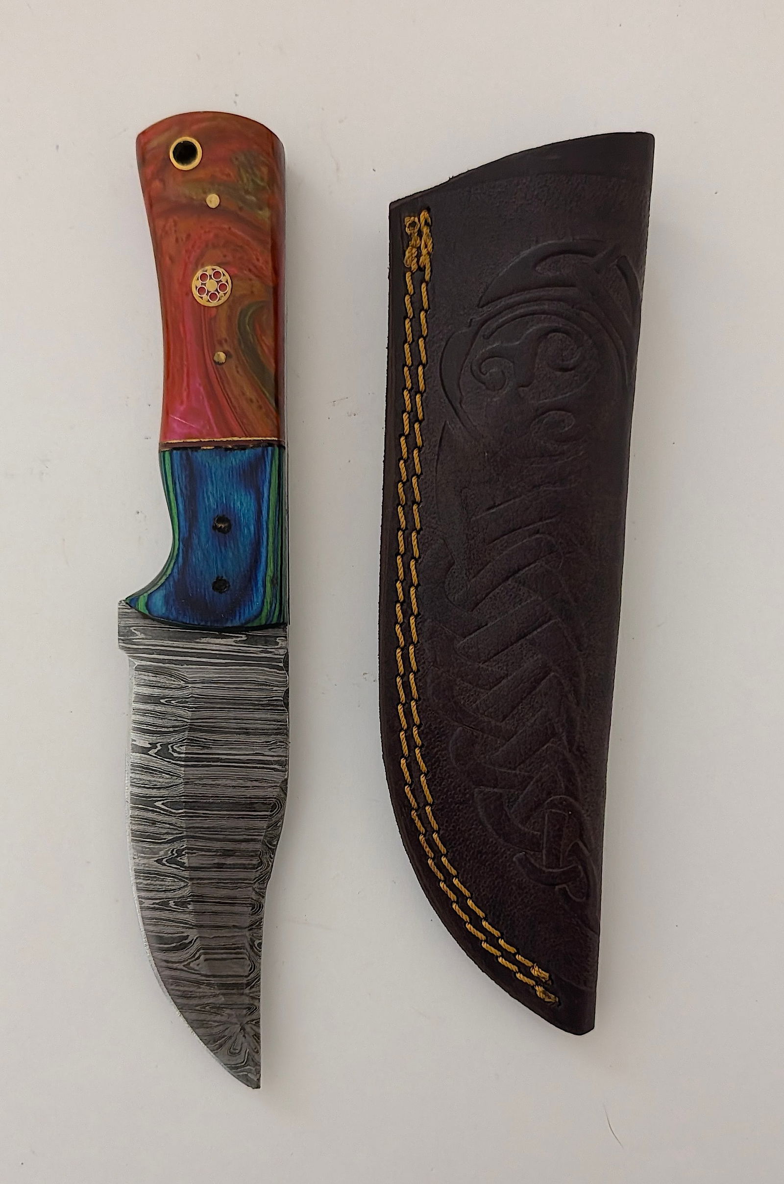 Handcrafted Heirloom Damascus Steel Knife with Leather Sheath OPP! (1 of 2)