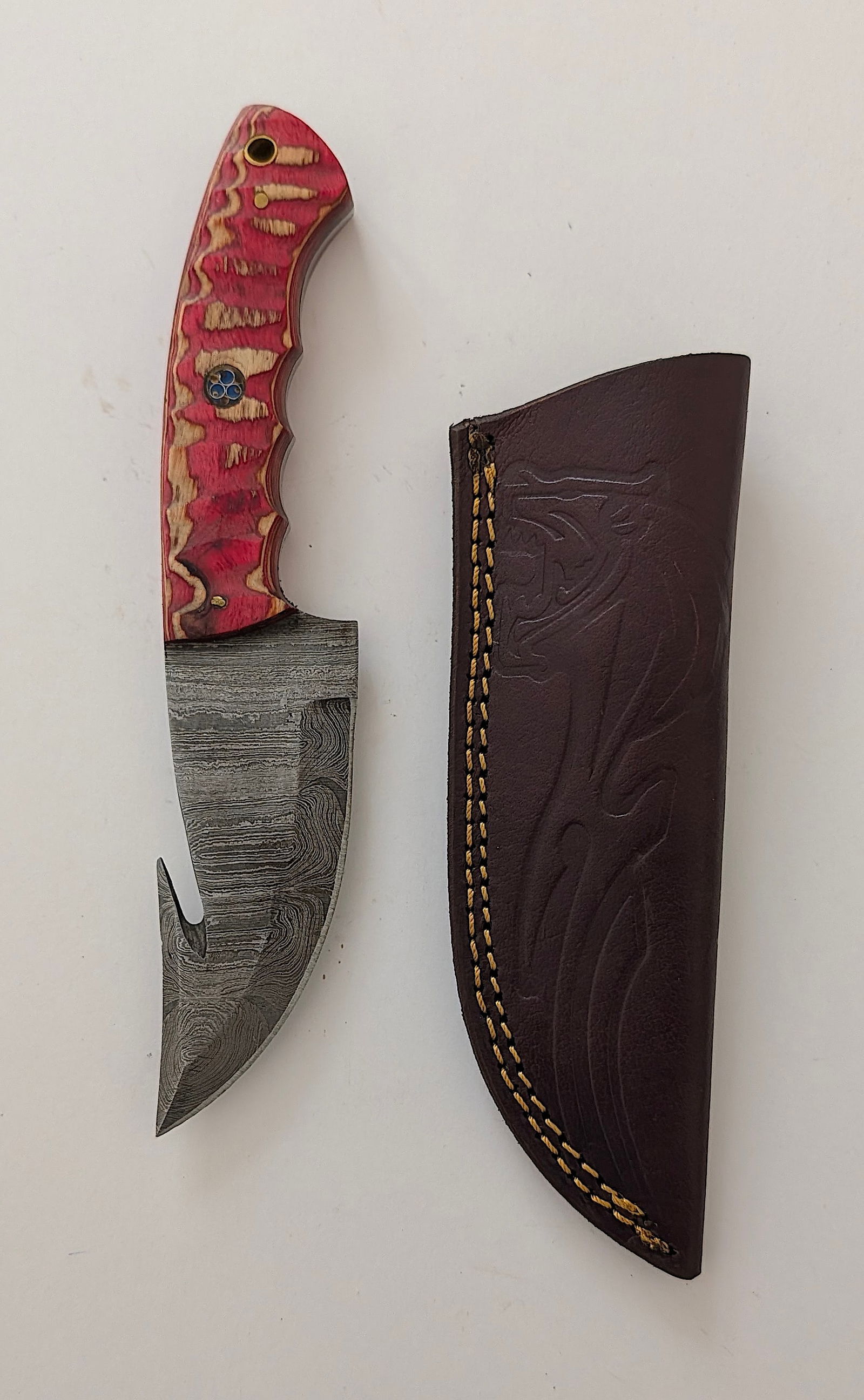 Handcrafted Heirloom Damascus Steel Knife with Leather Sheath OPP! (1 of 2)