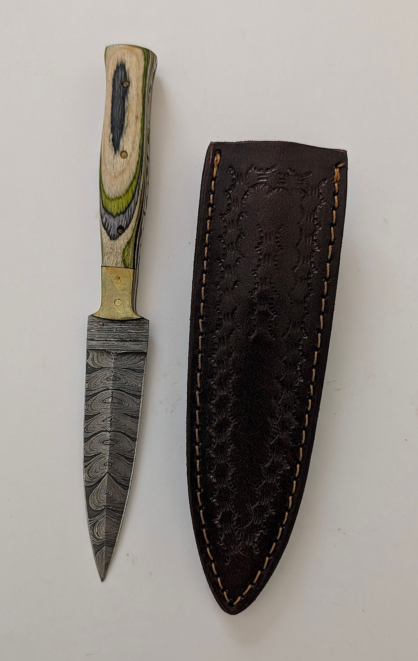 Handcrafted Heirloom Damascus Steel Knife with Leather Sheath OPP! (1 of 2)