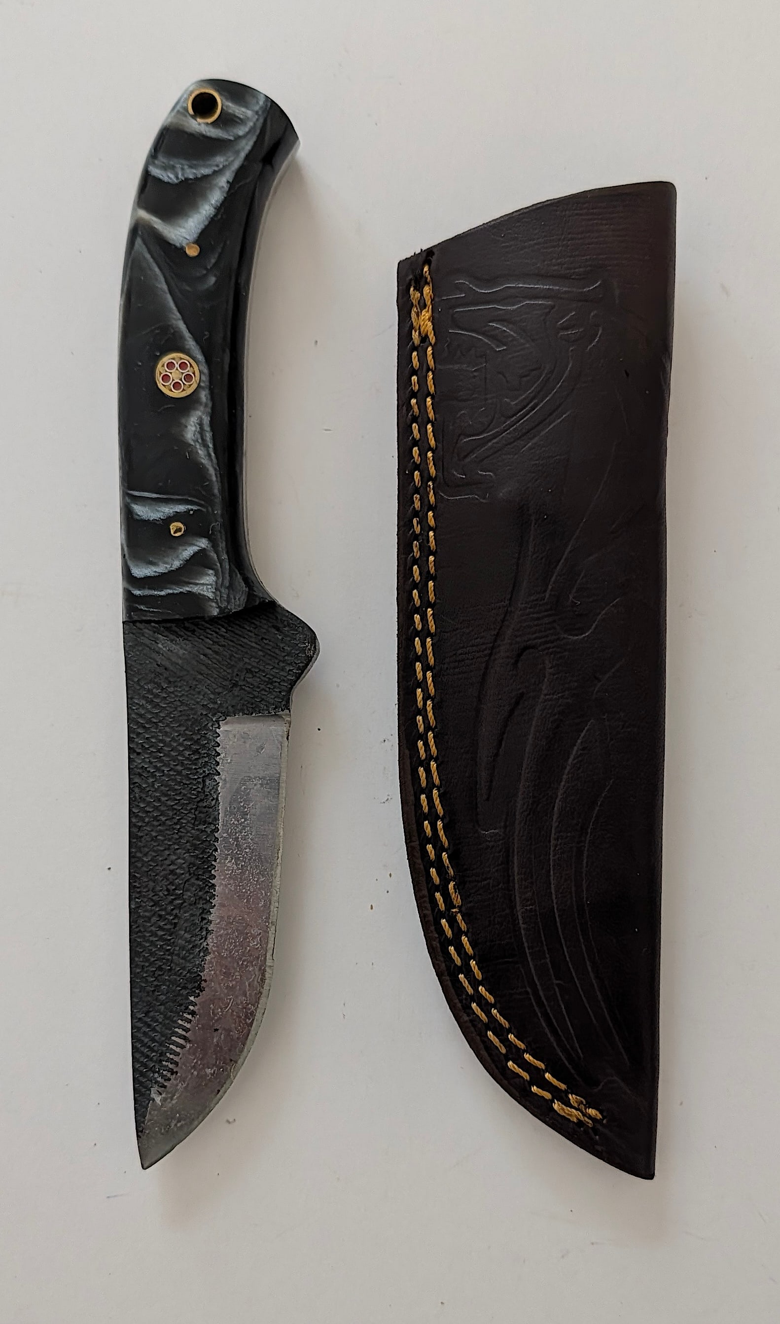 Handcrafted Heirloom Damascus Steel Knife with Leather Sheath OPP! (1 of 2)