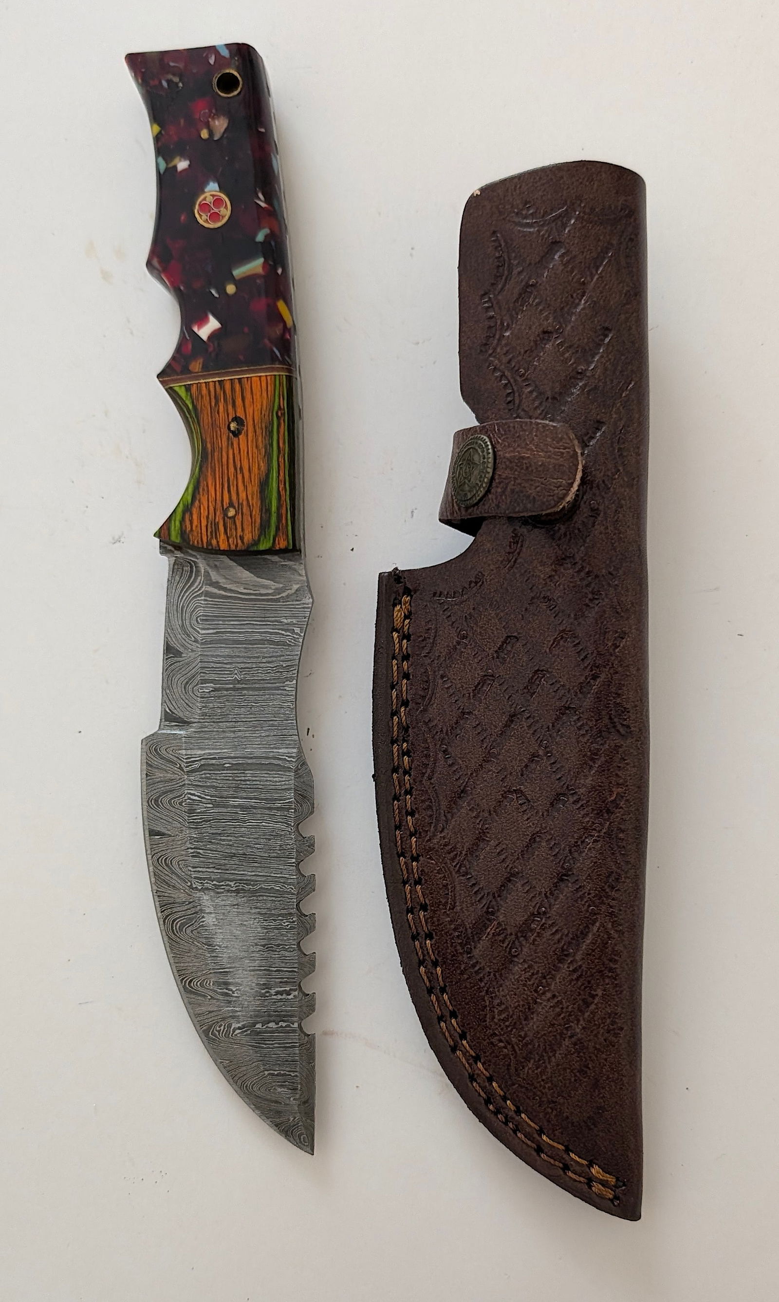 Handcrafted Heirloom Damascus Steel Knife with Leather Sheath OPP! (1 of 2)