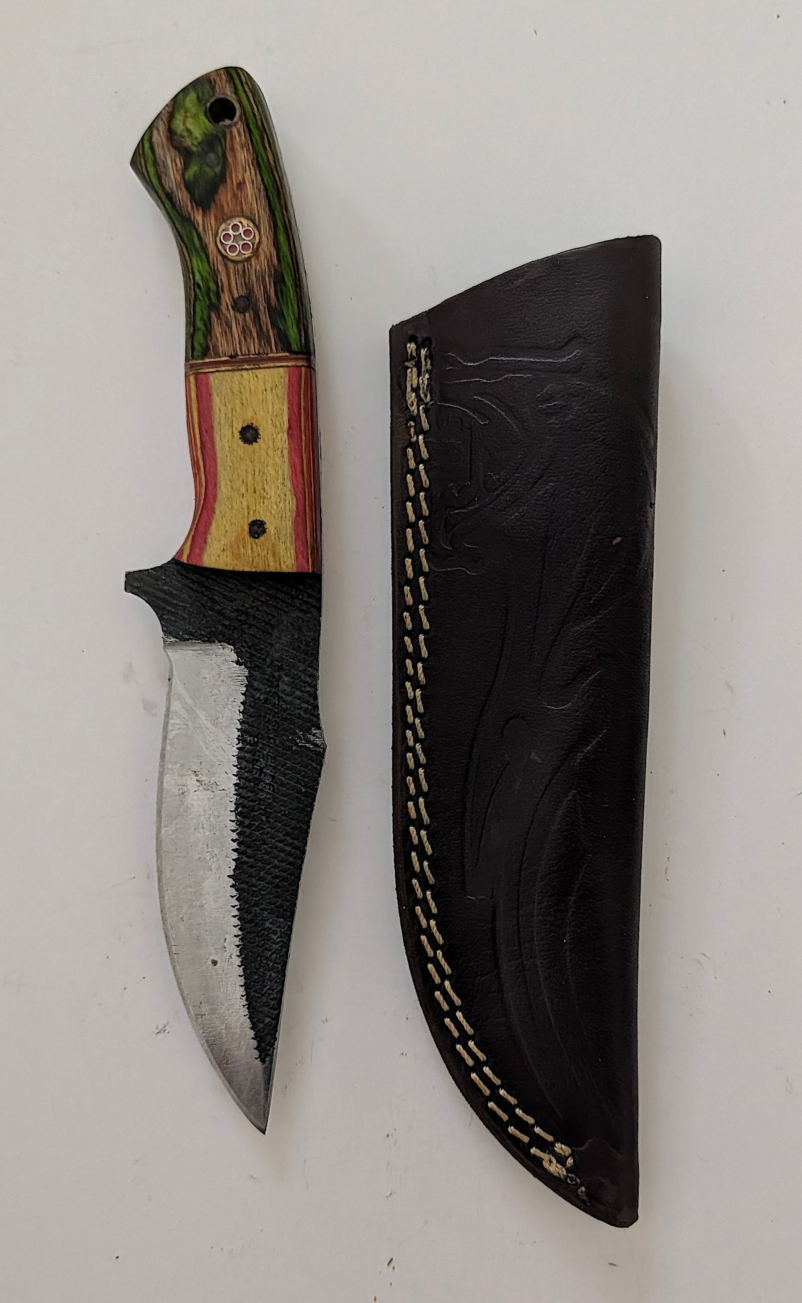 Handcrafted Heirloom Damascus Steel Knife with Leather Sheath OPP! (1 of 2)
