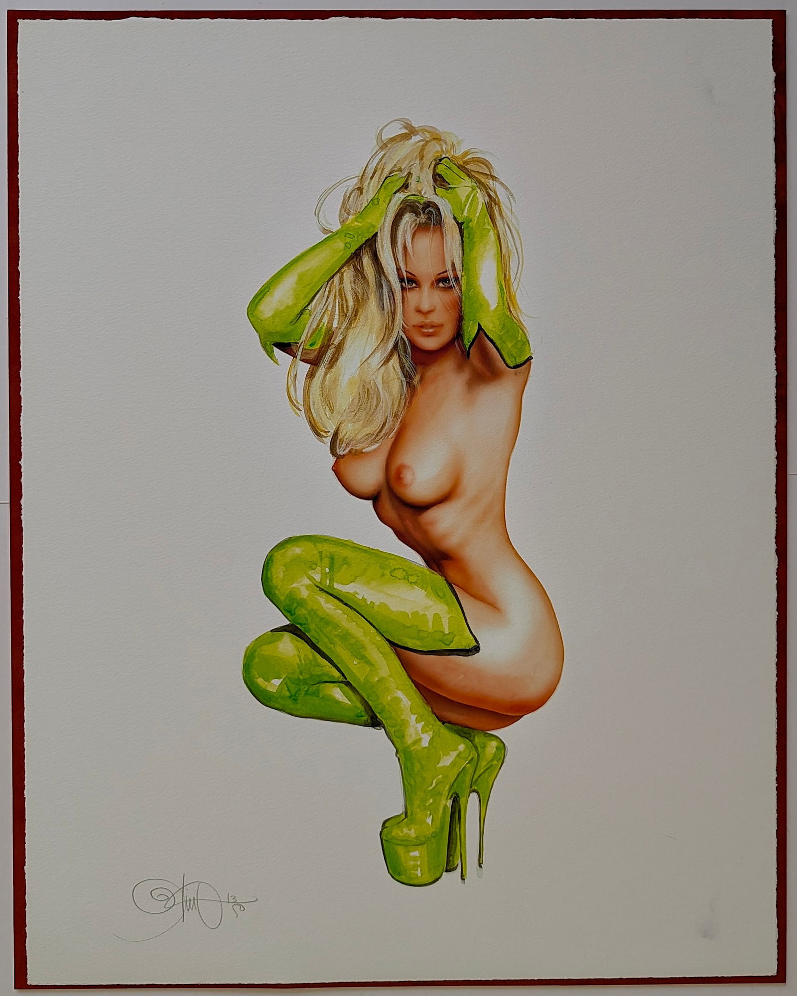 Olivia De Barardinis “Pamela Anderson?? Giclee Print L. Ed. 13/50, Signed: The provenance of this lot is from a quality consignor in WPB. Olivia De Barardinis “Pamela Anderson” giclee print limited edition 13/50, signed lower left. On arches paper and mounted on mat