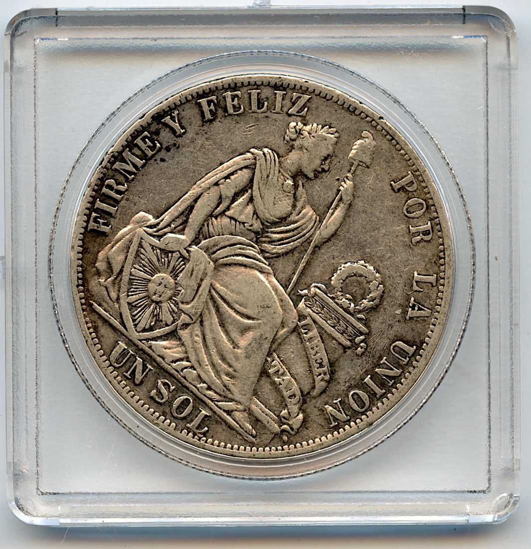 1889 PERU LIBERTY Antique Genuine Silver SOL Peruvian Coin (1 of 2)