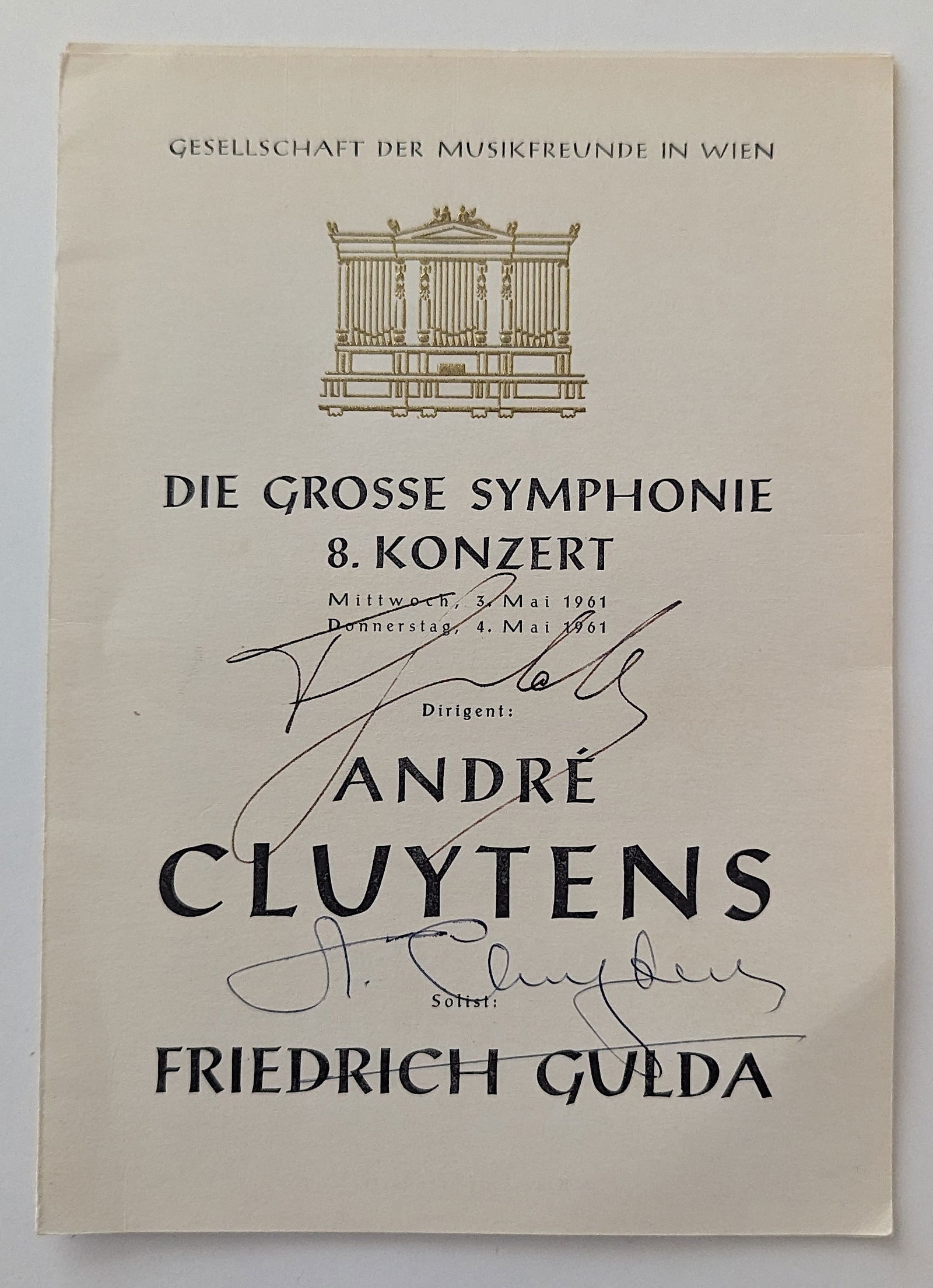 ANDRE CLUYTENS - Friedrich Gulda - Signed Program 1961 - 2