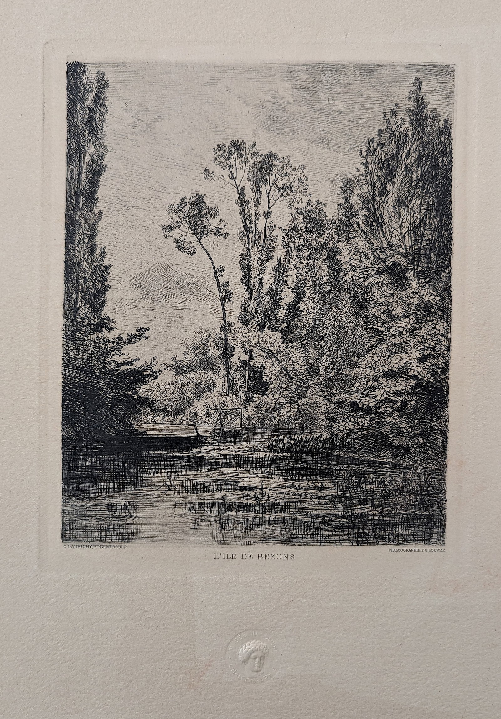 Vintage Etching CHARLES FRANCOIS DAUBIGNY Isle De Bezons, 1850 (1 of 5)